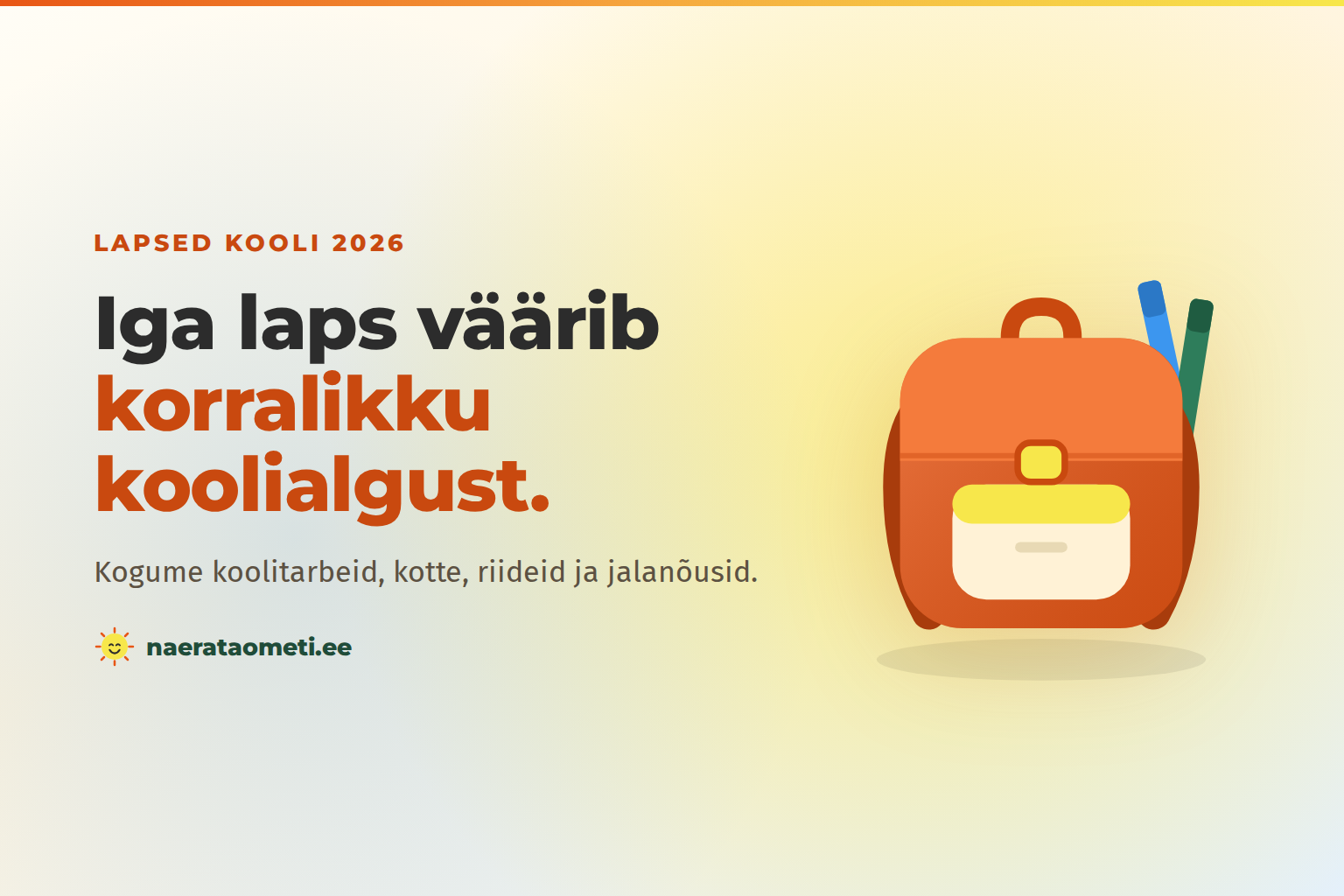 Kolmandat aastat kogume koolikotte, koolitarbeid, riideid ja jalanõusid. Abi vajab ligi 100 esimesse klassi astunud last ja 200 vanemate klasside õpilast.
The p